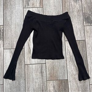 Urban Outfitters Black Off-Shoulder Ribbed Long Sleeve Top Size Medium